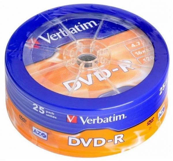Диск DVD-R Verbatim 4.7Gb 16x Cake Box (25шт) (43730)